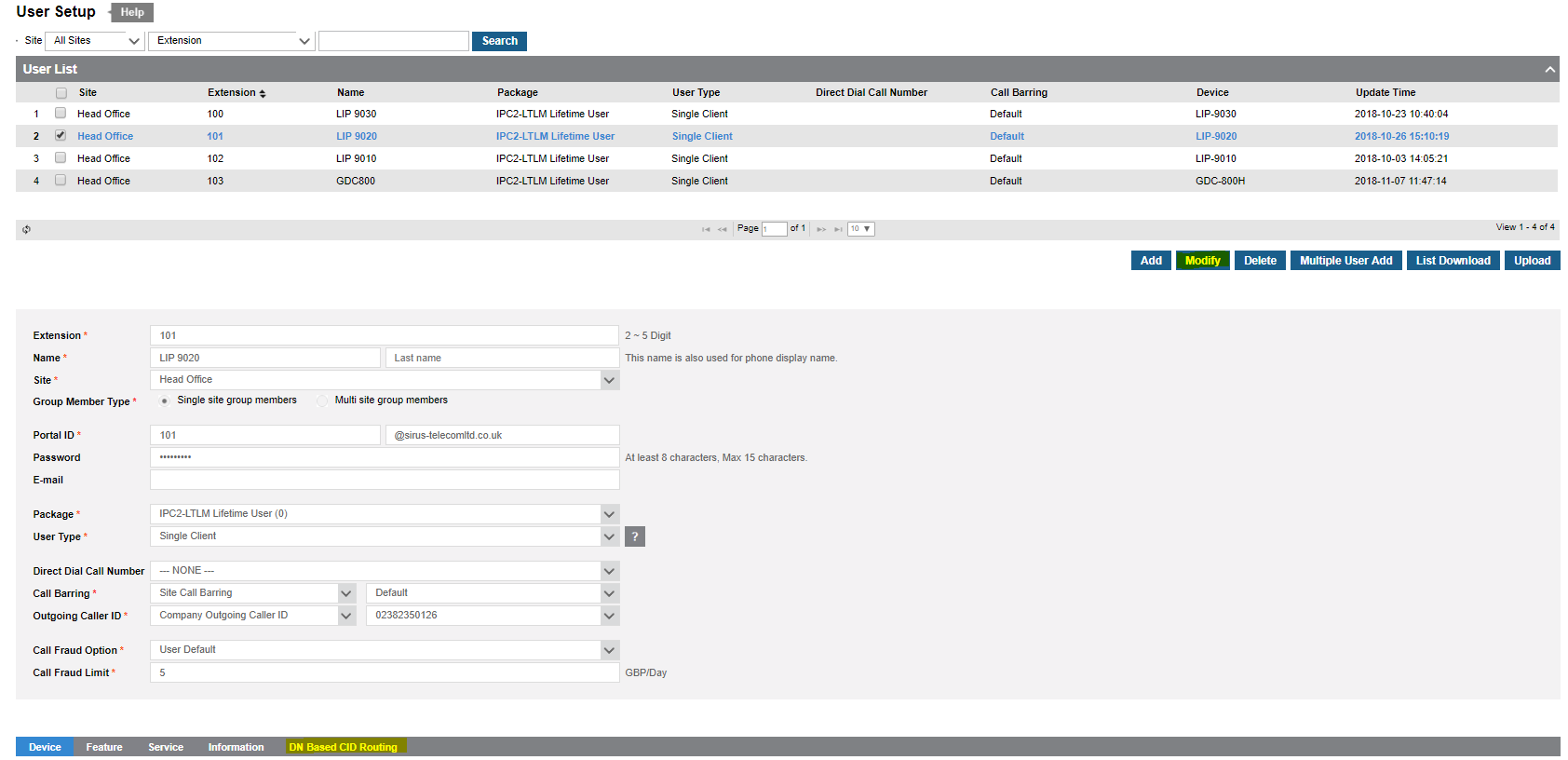 User setup. block number